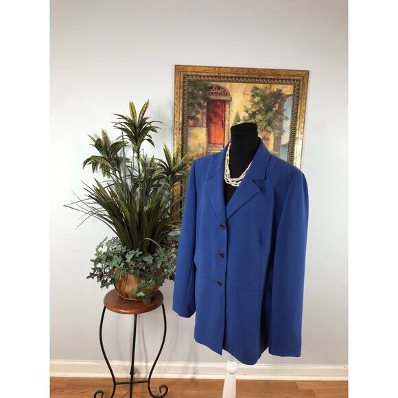 Le Suit Women Jacket Plus Size 18 Blue Lapel Notch Collar Long Sleeve Preppy - Picture 4 of 12